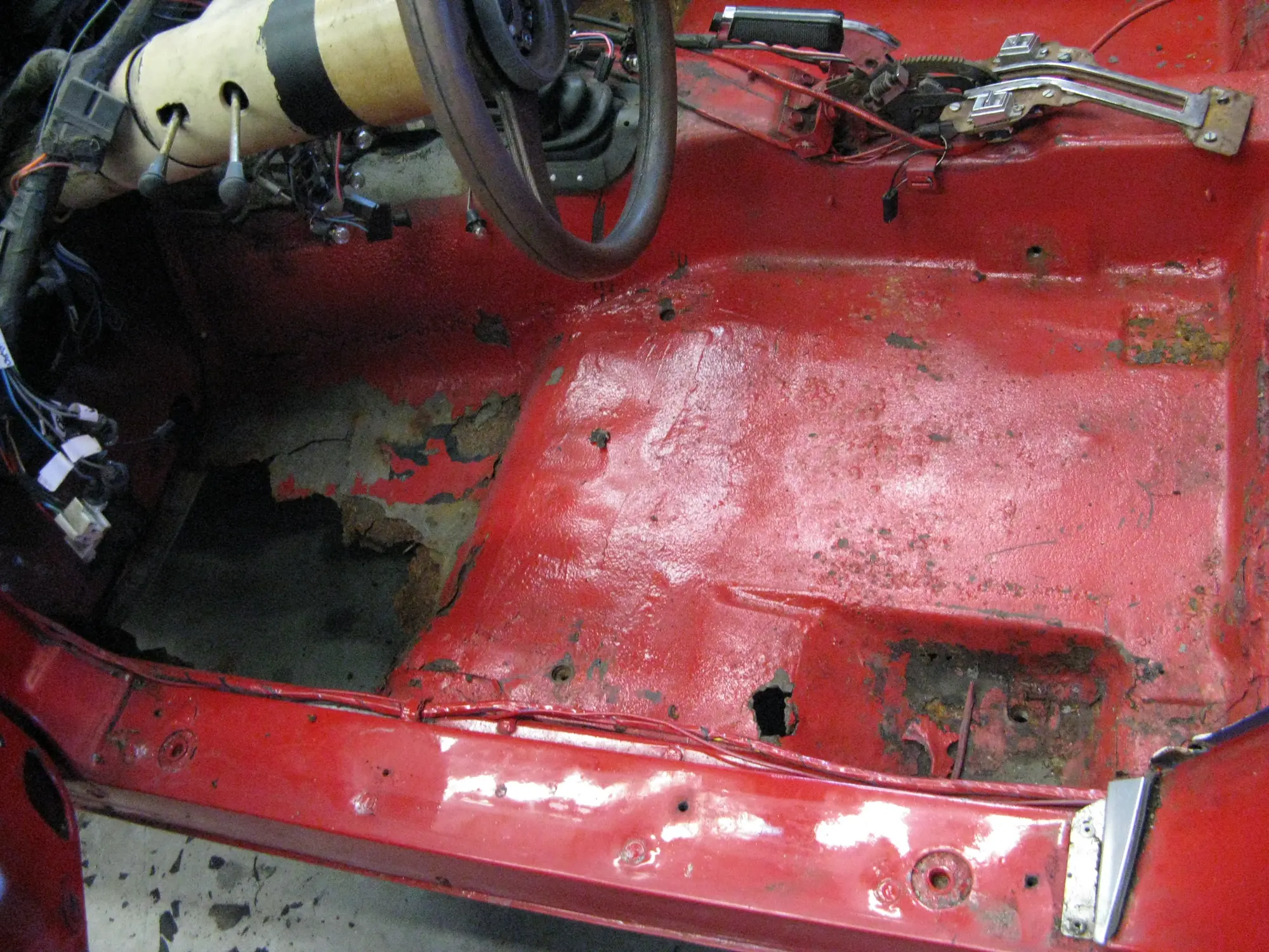 Car floor pan before restoration